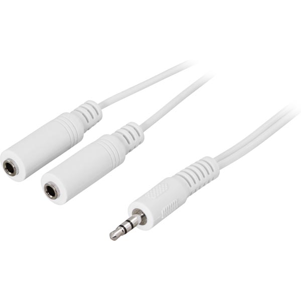 Deltaco 3.5mm Male - 2x3.5mm Female Splitter Cable, 1m, White